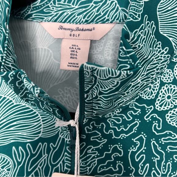 New Tommy Bahama Golf Quarter Zip Up Sweater Teal Sea Coral Women's size L - Picture 7 of 7